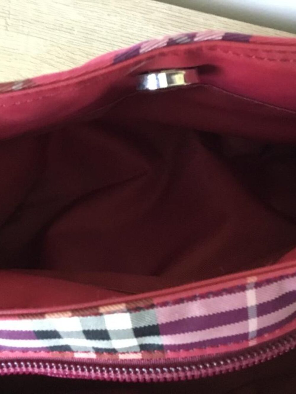 Burberry Blue Label Red Nova Check Mini Tote Bag w/Brown Leather Handles EUC - Picture 10 of 11